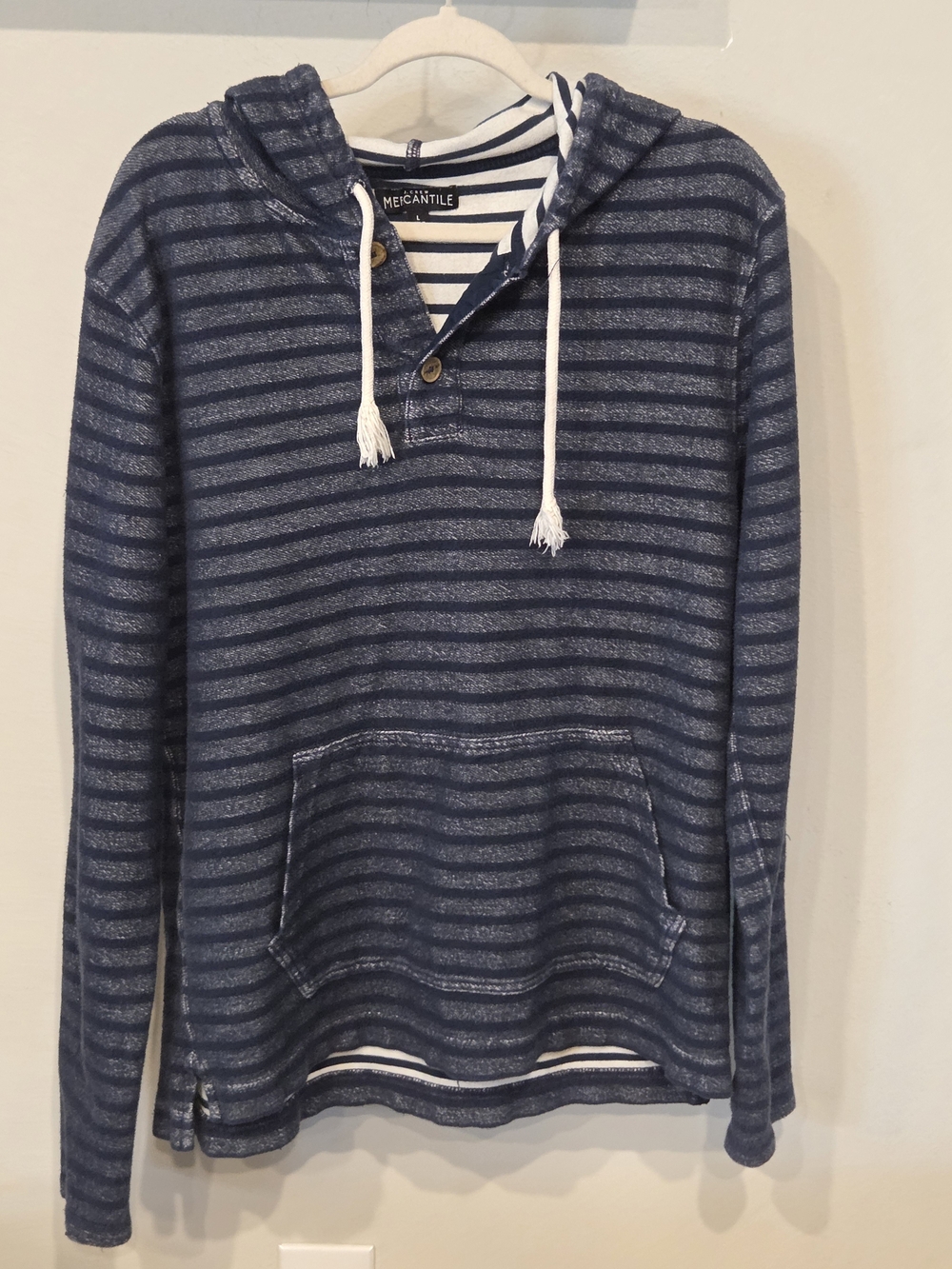 J. Crew Factory Navy & White Striped Hooded Pullover Sweater